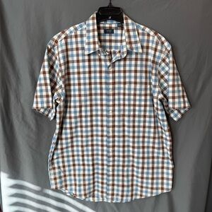 Arrow Men's Blue and Brown Plaid Button Down Shirt